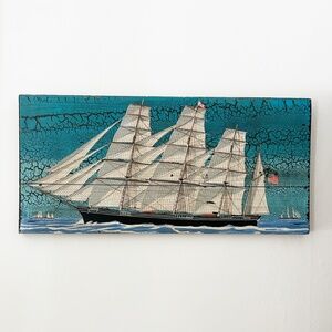 Vintage Wooden Clipper Ship Wood Plaque